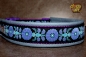 dogs-art Heart Flower Easy Release Buckle Leather Collar - arctic blue/purple/heart flower
