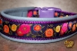 dogs-art Sunshine Flower Easy Release Buckle Leather Collar - arctic blue/purple/dark purple