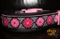 dogs-art Daisy Dot Easy Release Buckle Leather Collar - black/pink/daisy dot pink