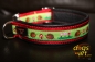 dogs-art Hedgehog Easy Release Alu Buckle Leather Collar - black/red/hedgehog green