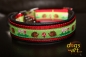 dogs-art Hedgehog Easy Release Alu Buckle Leather Collar - black/red/hedgehog green