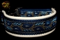dogs-art Leaves Easy Release Alu Buckle Leather Collar - creme/dark blue/leaves