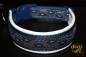 dogs-art Leaves Easy Release Buckle Leather Collar - creme/dark blue/leaves blue