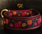 dogs-art Sunshineflower Martingale (brass) Leather Collar - dark brown/burgundy/sunshineflower purple