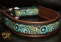 dogs-art Bubbles Easy Release Alu Buckle Leather Collar - dark brown/forest/bubbles