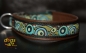 dogs-art Bubbles Easy Release Alu Buckle Leather Collar - dark brown/forest/bubbles