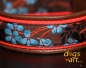 dogs-art Flower Easy Release Buckle Leather Collar - dark brown/orange/flower blue-brown