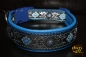 dogs-art Flower Star Easy Release Buckle Leather Collar - electric blue/darkblue/turquoise
