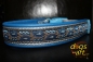 dogs-art Leave Easy Release Buckle Leather Collar - electric blue/silver/leaves blue