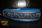 dogs-art Leave Easy Release Buckle Leather Collar - electric blue/silver/leaves blue