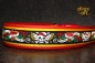 dogs-art Skulls and Roses Easy Release Buckle Leather Collar - firered/yellow/skulls