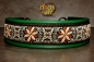 dogs-art Pinwheel Zinnia Martingale Chain Leather Collar - green/brown/zinnia creme-brown