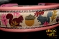 dogs-art Squirrels Easy Release Buckle Leather Collar - pink/silver/squirrels brown-purple
