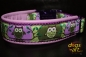 dogs-art OWL Easy Release Alu Buckle Leather Collar - lilac/purple/owl forest