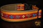 dogs-art Butterfly Easy Release Alu Buckle Leather Collar - olive/sun yellow/butterfly