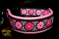 dogs-art Daisy Dot Easy Release Buckle Leather Collar - pink/black/daisy dot pink