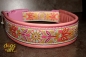 dogs-art Pinwheel Zinnia Easy Release Buckle Leather Collar - pink/pink/yellow-pink