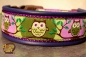dogs-art Owl Easy Release Buckle Leather Collar - electric purple/purple/owl forest