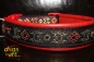 dogs-art Flower Star Easy Release Buckle Leather Collar - red two toned/black/flower star red