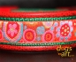 dogs-art Crazy Flower Easy Release Buckle Leather Collar- red two toned/green/crazy flower orange