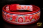 dogs-art Crazy Flower Easy Release Buckle Leather Collar - red two toned/light blue/crazy flower