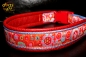 dogs-art Crazy Flower Easy Release Buckle Leather Collar - red two toned/light blue/crazy flower