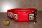 dogs-art Pinwheel Zinnia Easy Release Buckle Leather Collar - red/red/red