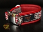 dogs-art Pinwheel Zinnia Easy Release Alu Buckle Leather Collar - red two toned/red/zinnia red