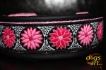 dogs-art Daisy Dot Easy Release Buckle Leather Collar - black/pink/daisy dot pink