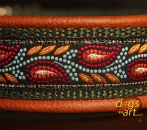 dogs-art Leaves Easy Release Alu Buckle Leather Collar - brown/sage/leaves orange