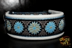 dogs-art Daisy Dot Martingale Leather Collar - creme/light blue/daisy dot blue