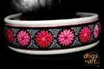 dogs-art Daisy Dot Martingale Chain Leather Collar - creme/pink/daisy dot pink