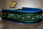 dogs-art TWICE Peacock Martingale Leather Collar - electric blue/black/green/peacock