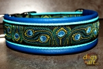 dogs-art Peacock Easy Release Metal Buckle Leather Collar - electric blue/aqua/peacock