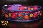 dogs-art Sunshine Flower Easy Release Buckle Leather Collar - electric purple/burgundy/purple