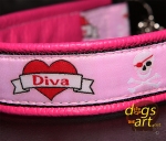 dogs-art Diva Martingale Chain Leather Collar - hot pink/black/Diva