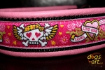 dogs-art Pinky Skulls Martingale Leather Collar - pink/black/pink