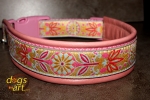 dogs-art Pinwheel Zinnia Easy Release Buckle Leather Collar - pink/pink/yellow-pink