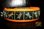 dogs-art Dragonfly Easy Release Buckle Leather Collar - tangerine/yellow/dragonfly